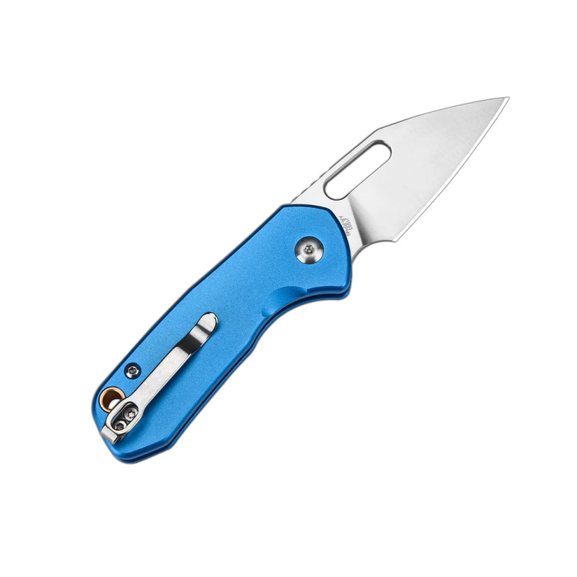 CJRB Mini Pyrite Wharncliffe - 2.17" AR-RPM9 Sandblasted Wharncliffe Blade, Blue Aluminium Handles - J1933BU