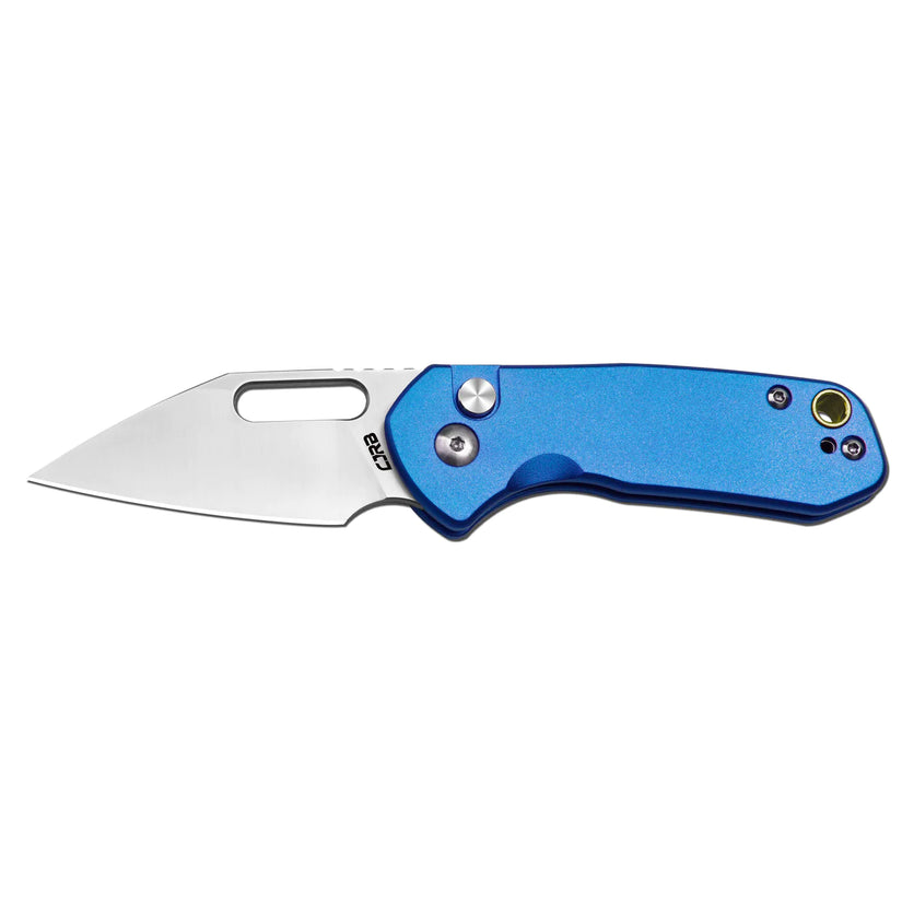 CJRB Mini Pyrite Wharncliffe - 2.17" AR-RPM9 Sandblasted Wharncliffe Blade, Blue Aluminium Handles - J1933BU