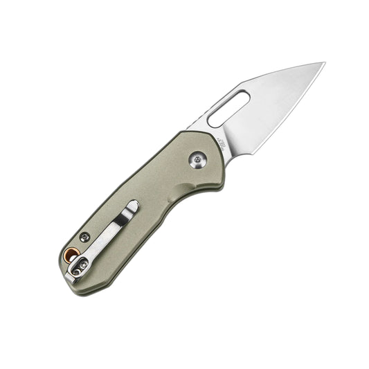 CJRB Mini Pyrite Wharncliffe - 2.17" AR-RPM9 Sandblasted Wharncliffe Blade, Green Aluminium Handles - J1933GN