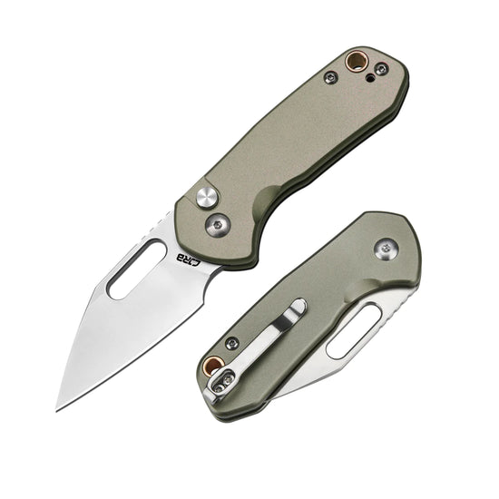 CJRB Mini Pyrite Wharncliffe - 2.17" AR-RPM9 Sandblasted Wharncliffe Blade, Green Aluminium Handles - J1933GN
