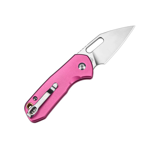 CJRB Mini Pyrite Wharncliffe - 2.17" AR-RPM9 Sandblasted Wharncliffe Blade, Pink Aluminium Handles - J1933PK