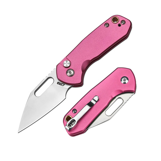 CJRB Mini Pyrite Wharncliffe - 2.17" AR-RPM9 Sandblasted Wharncliffe Blade, Pink Aluminium Handles - J1933PK