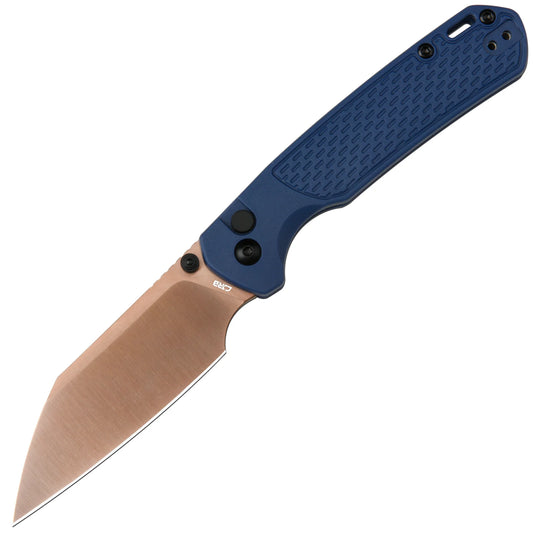 CJRB Pyrite Light - 3.34" AR-RPM9 Rose Gold Wharncliffe Blade, Blue FRN Handles - J1945-RG