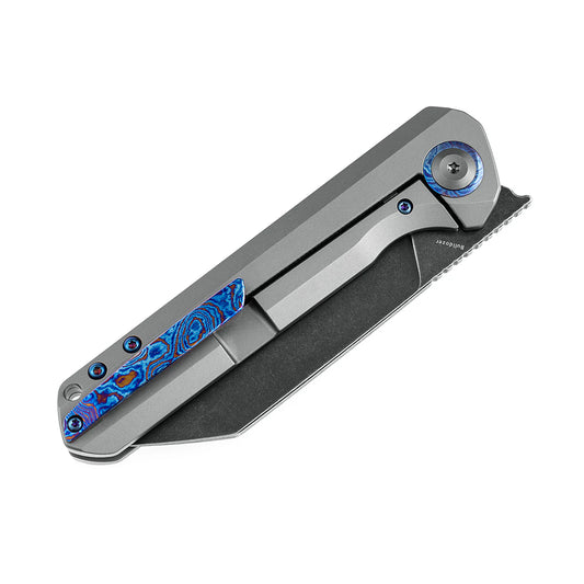 Kansept Bulldozer - 3.56" CPM-20CV Blackwashed Blade, Grey Titanium Handle with Timascus Clip. K1028A2