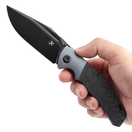 Kansept Hinterland - 3.58" CPM-S35VN Blackwash Clip Point, Blue Titanium/Twill Carbon Fibre - K1057A1