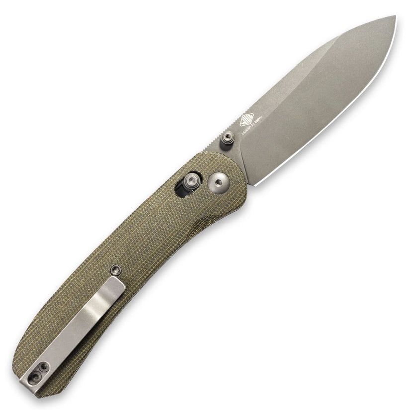 Knafs Lander 2 - 3.25" S35VN Light Stonewashed Blade, Green Micarta Handles, Clutch Lock
