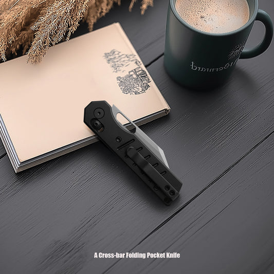 Miguron Gatov - 2.81" D2 Sandblasted Blade, Black PVD Aluminium Handle