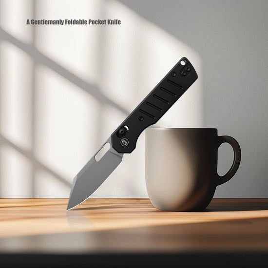 Miguron Gatov - 2.81" D2 Sandblasted Blade, Black PVD Aluminium Handle