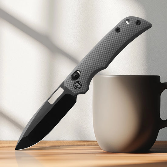 Miguron Knives Mero II - 3.17" M390 DLC Hand Ground Rubbed Satin Blade, Dark Grey PVD Titanium Handle