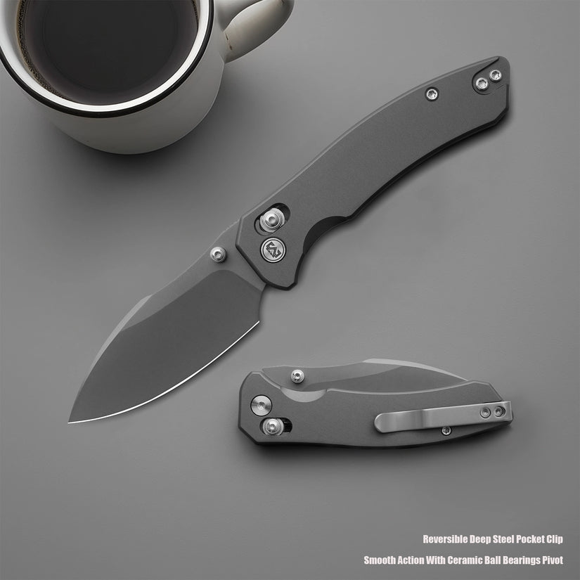 Miguron Norsa - 2.99" D2 Dark Grey PVD Blade, Grey PVD Aluminium Handle
