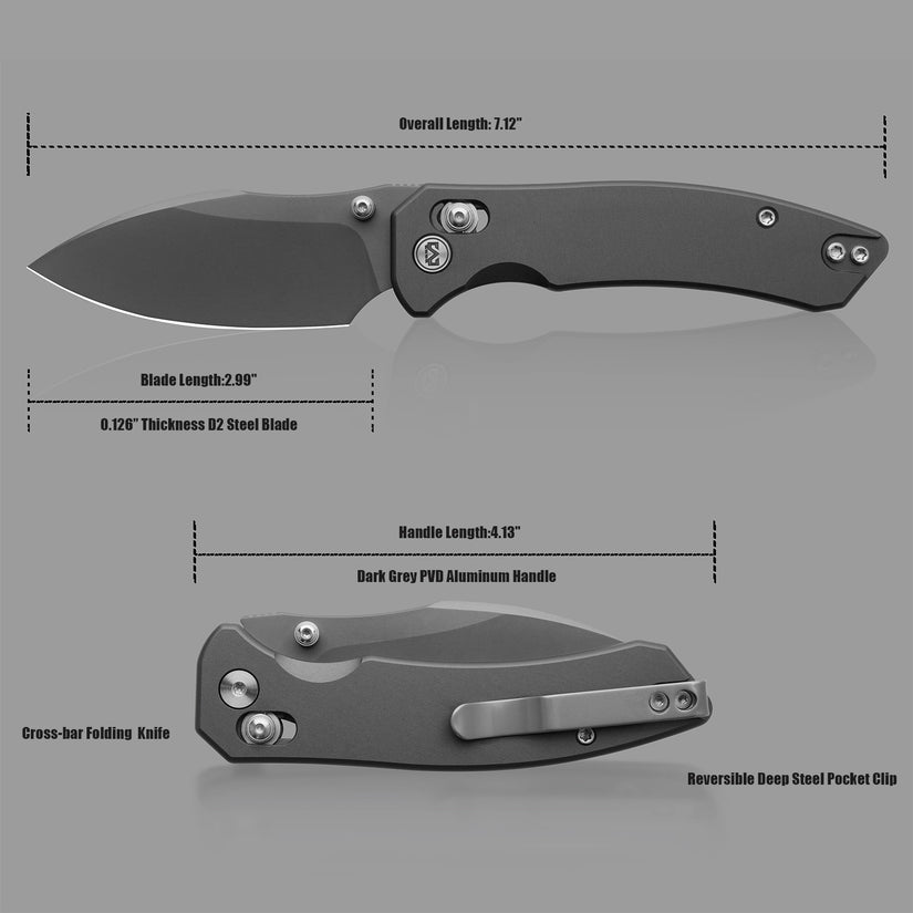 Miguron Norsa - 2.99" D2 Dark Grey PVD Blade, Grey PVD Aluminium Handle