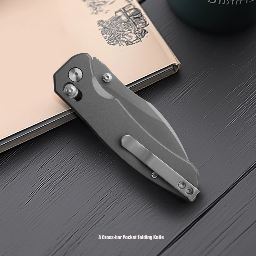 Miguron Norsa - 2.99" D2 Dark Grey PVD Blade, Grey PVD Aluminium Handle