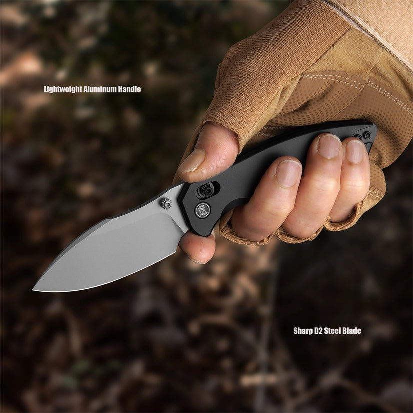 Miguron Norsa - 2.99" D2 Sandblasted Blade, Black PVD Aluminium Handle