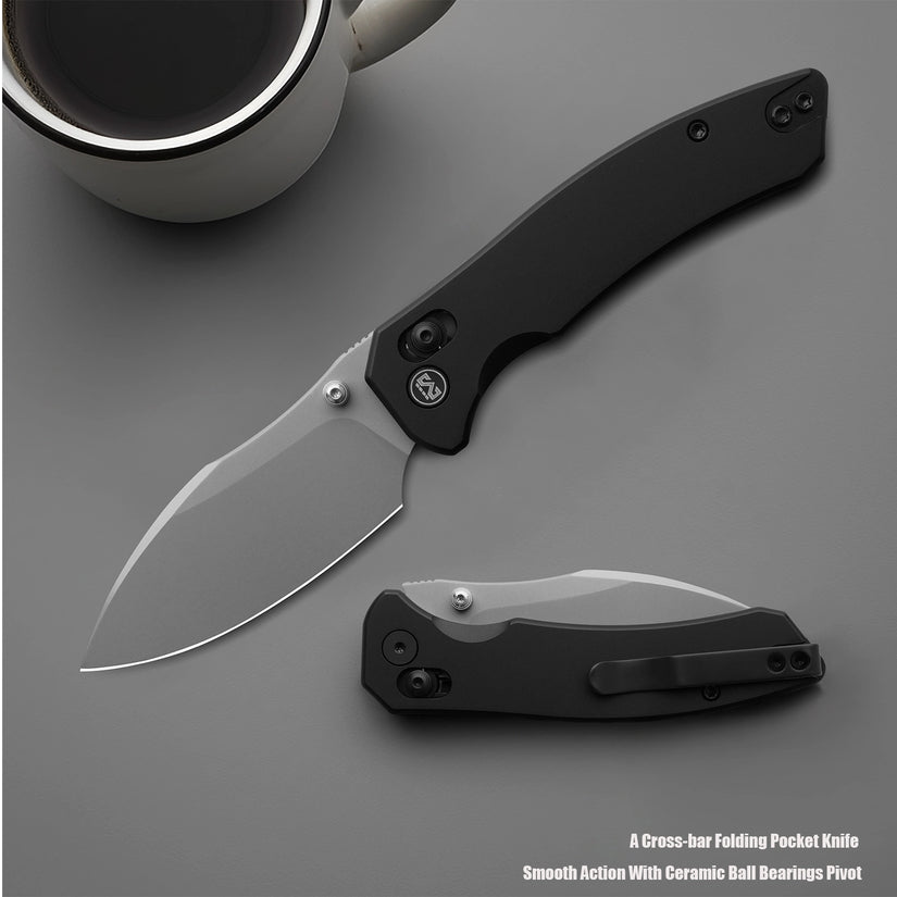 Miguron Norsa - 2.99" D2 Sandblasted Blade, Black PVD Aluminium Handle