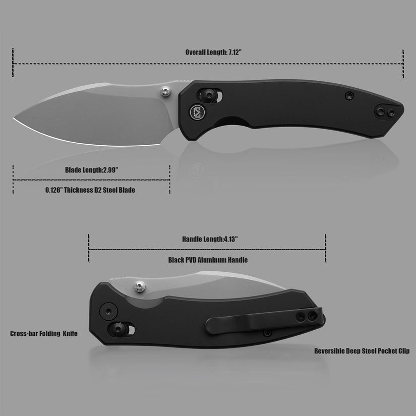 Miguron Norsa - 2.99" D2 Sandblasted Blade, Black PVD Aluminium Handle