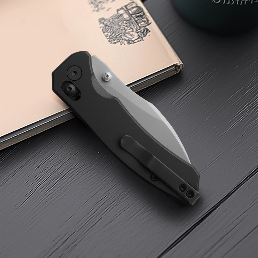 Miguron Norsa - 2.99" D2 Sandblasted Blade, Black PVD Aluminium Handle