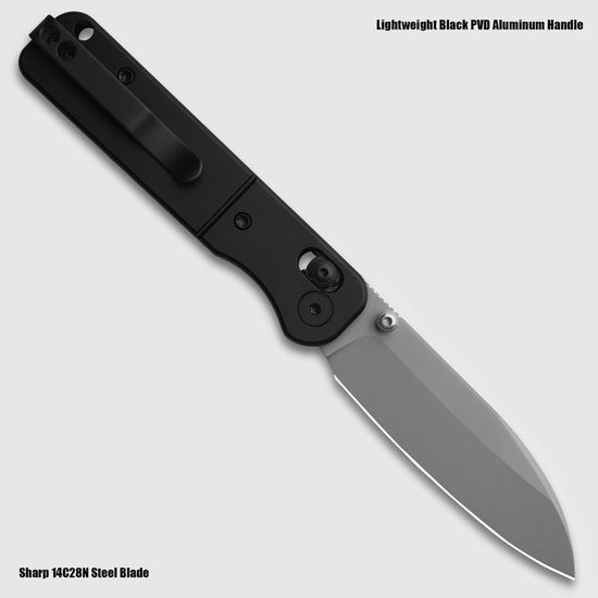 Miguron Pinam - 3.09" 14C28N Sandblasted Blade, Black PVD Aluminium Handle. MGR-826ABK
