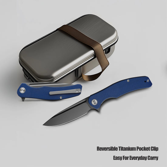 Miguron Velona - 3.5" 14C28N Dark Grey PVD Blade, Blue Micarta Handle. MGR-8003SBU