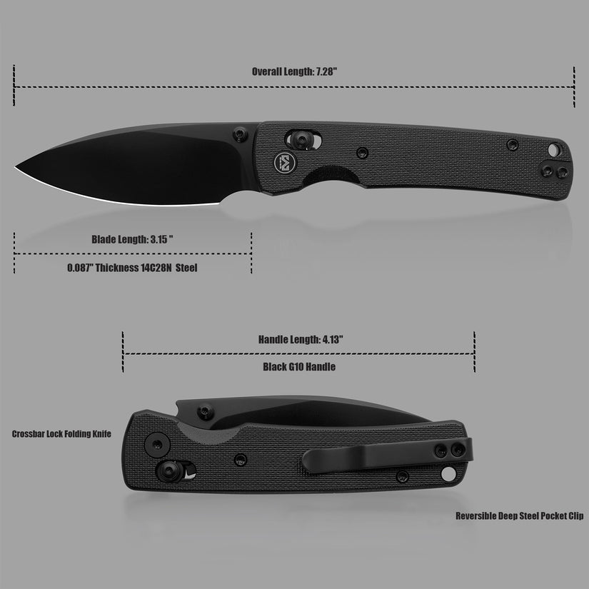 Miguron Vakor - 3.15" 14C28N Black PVD Blade, Black G10 Handle. MGR-817ABK