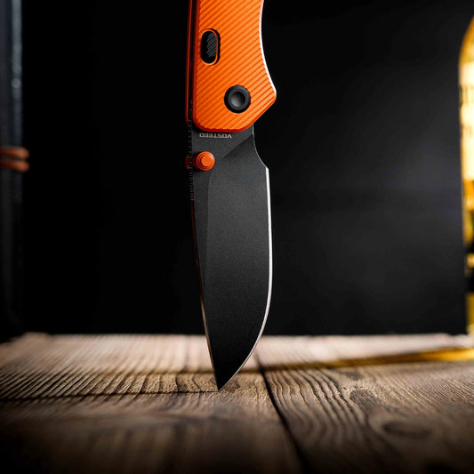 Vosteed Marten A1606 - 2.98" 154CM Black Stonewash Blade, Orange Aluminium Handle