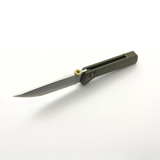 North Mountain Blade Chop 2 G10 Thumb Disk - 3.4" SLD-Magic Steel San Mai Tanto Blade, Green G10 Handle