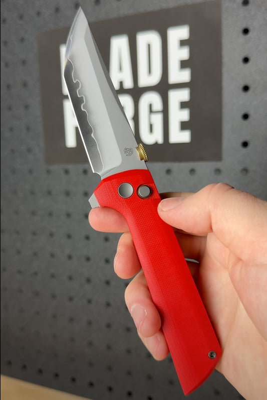 North Mountain Blade Chop 2 G10 Thumb Disk - 3.4" SLD-Magic Steel San Mai Tanto Blade, Red G10 Handle