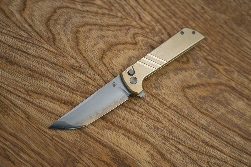 North Mountain Blade Chop 2 Bronze - 3.4" SLD-Magic Steel San Mai Tanto Blade, Bronze Lines Handle