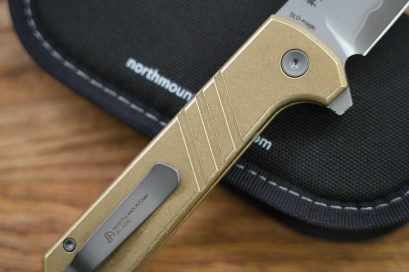 North Mountain Blade Chop 2 Bronze - 3.4" SLD-Magic Steel San Mai Tanto Blade, Bronze Lines Handle