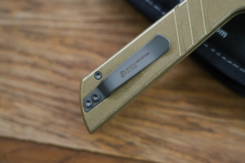 North Mountain Blade Chop 2 Bronze - 3.4" SLD-Magic Steel San Mai Tanto Blade, Bronze Lines Handle