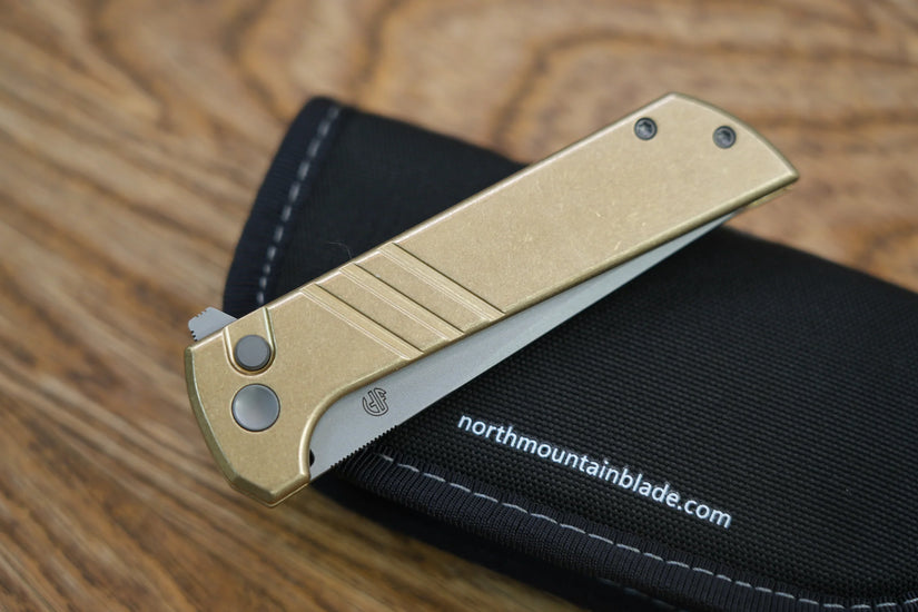 North Mountain Blade Chop 2 Bronze - 3.4" SLD-Magic Steel San Mai Tanto Blade, Bronze Lines Handle
