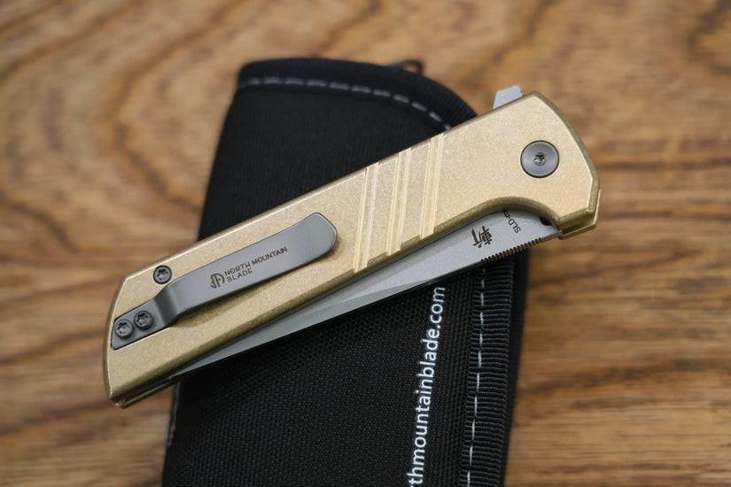 North Mountain Blade Chop 2 Bronze - 3.4" SLD-Magic Steel San Mai Tanto Blade, Bronze Lines Handle