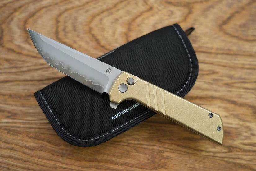 North Mountain Blade Chop 2 Bronze - 3.4" SLD-Magic Steel San Mai Tanto Blade, Bronze Lines Handle