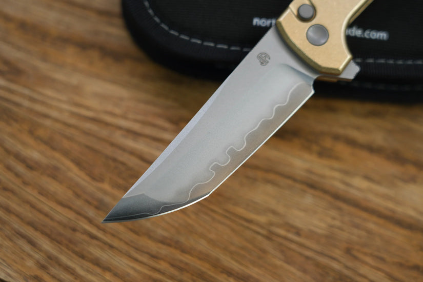 North Mountain Blade Chop 2 Bronze - 3.4" SLD-Magic Steel San Mai Tanto Blade, Bronze Lines Handle