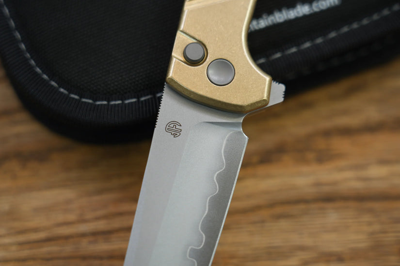 North Mountain Blade Chop 2 Bronze - 3.4" SLD-Magic Steel San Mai Tanto Blade, Bronze Lines Handle