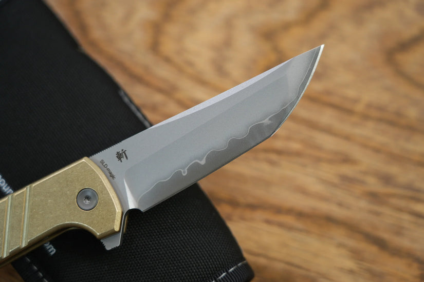 North Mountain Blade Chop 2 Bronze - 3.4" SLD-Magic Steel San Mai Tanto Blade, Bronze Lines Handle