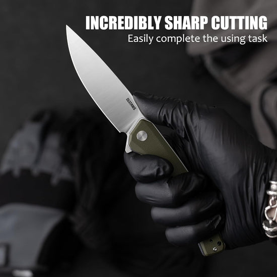 Olitans G066-AGW - 3.5" D2 Satin Blade, Green G10 Handle