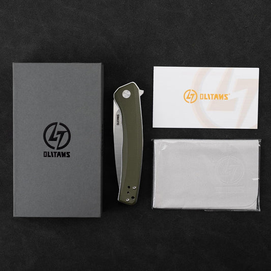 Olitans G066-AGW - 3.5" D2 Satin Blade, Green G10 Handle
