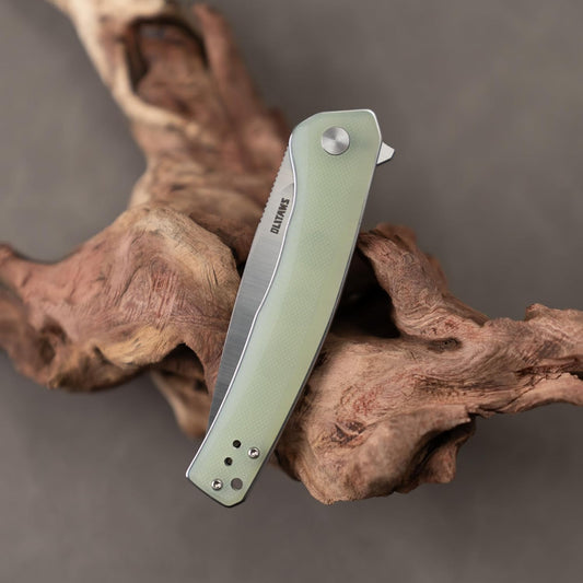 Olitans G066-NGW - 3.5" D2 Satin Blade, Jade G10 Handle