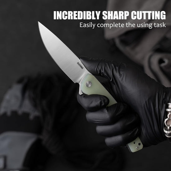 Olitans G066-NGW - 3.5" D2 Satin Blade, Jade G10 Handle