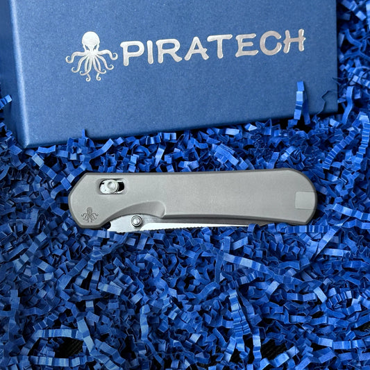 Piratech Kraken/Tsunami - 3.22" S90V Hand Strip Satin Sheepsfoot Blade, Mag-Snap Bead Blasted Titanium Handles