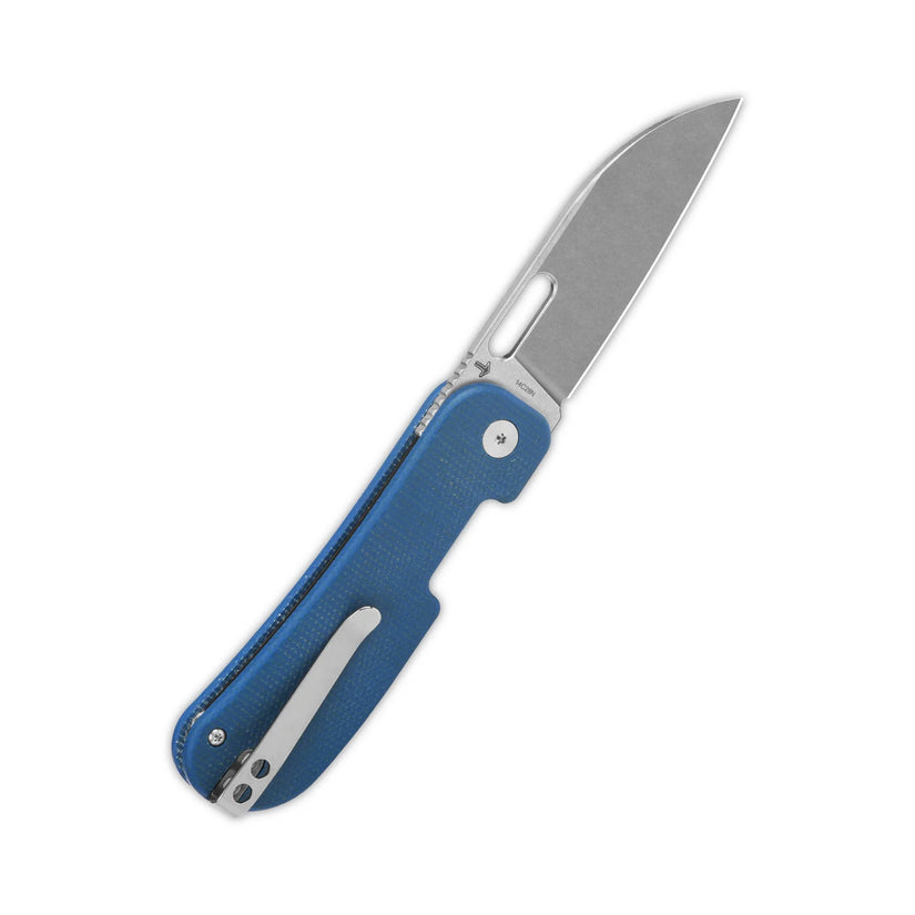 QSP Variant PE - 3" 14C28N Stonewashed Blade, Blue Micarta Handle - QS154-C