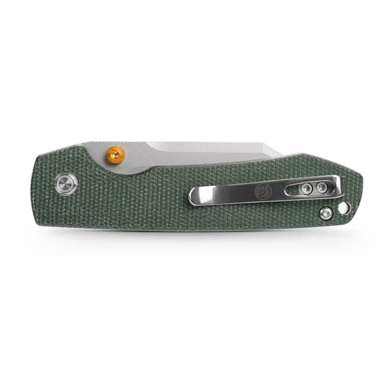 Vosteed Raccoon Bowie Top Liner Lock A2911 - 3.25" 14C28N Stonewashed Blade, Green Micarta Handle