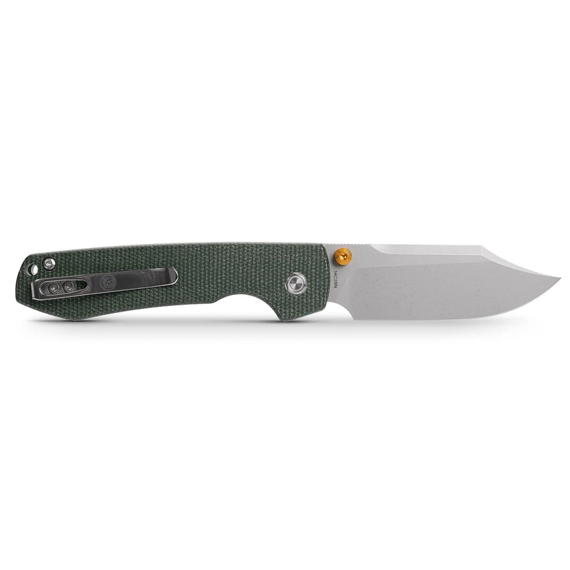 Vosteed Raccoon Bowie Top Liner Lock A2911 - 3.25" 14C28N Stonewashed Blade, Green Micarta Handle