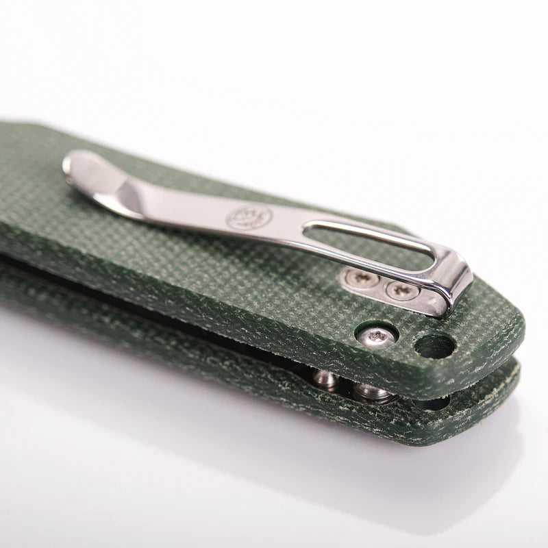 Vosteed Raccoon Bowie Top Liner Lock A2911 - 3.25" 14C28N Stonewashed Blade, Green Micarta Handle