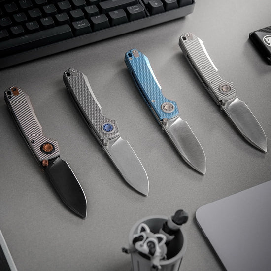 Vosteed Raccoon V Vanchor Lock A4001 - 3.22" M390 Stonewash Blade, Titanium Handle