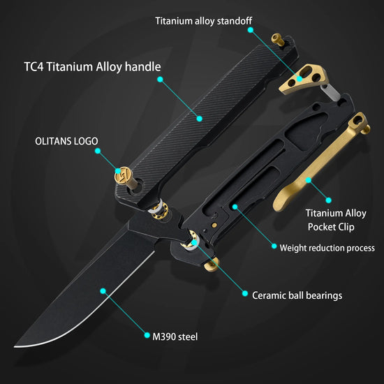 Olitans Mechanic Pro T041-S - 2.6" M390 Blade, Titanium Handle