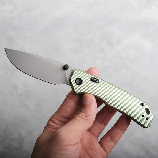 Vosteed Marten A1602 - 2.98" 154CM Stonewash Blade, Green Aluminium Handle