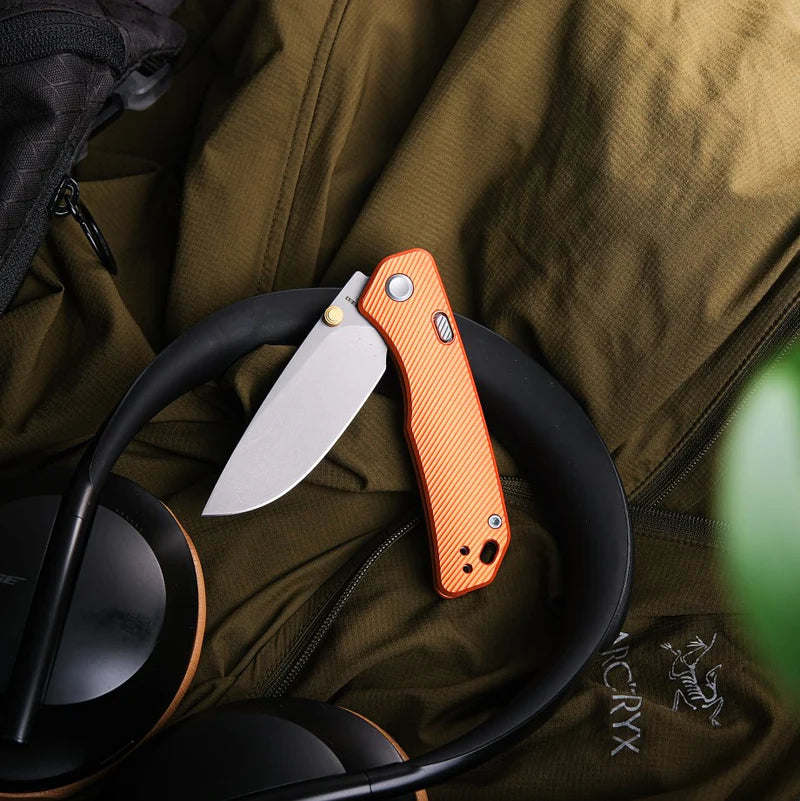 Vosteed Marten A1604 - 2.98" 154CM Stonewash Blade, Orange Aluminium Handle