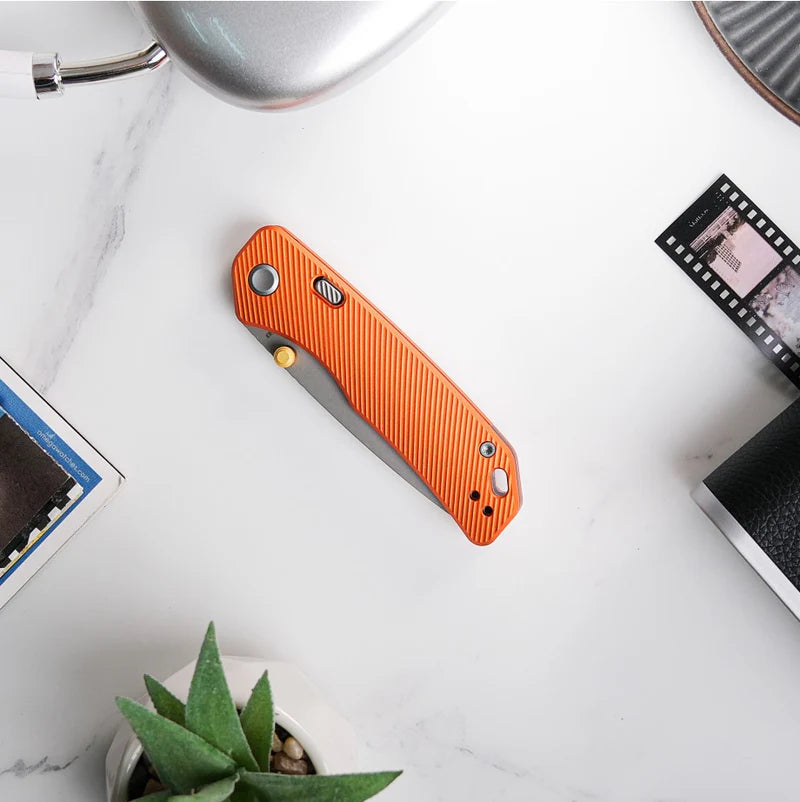 Vosteed Marten A1604 - 2.98" 154CM Stonewash Blade, Orange Aluminium Handle