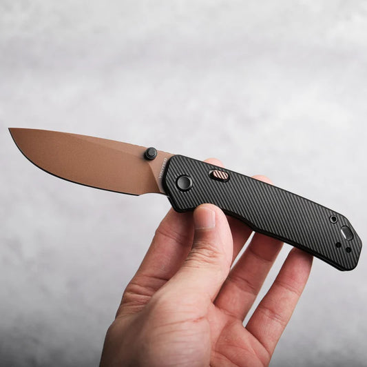 Vosteed Marten A1605 - 2.98" 154CM Copper Dune Blade, Black Aluminium Handle